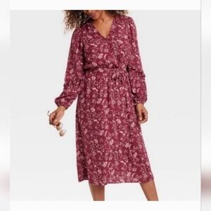 Knox Rose Burgundy Floral Long Sleeve Dress